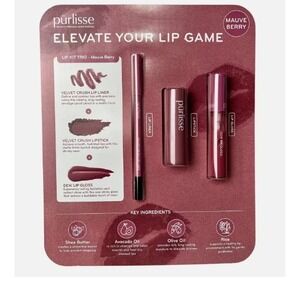 Purlisse Lip Kit Trio Mauve Berry Elevate Your Lip Game Liner Lipstick Gloss